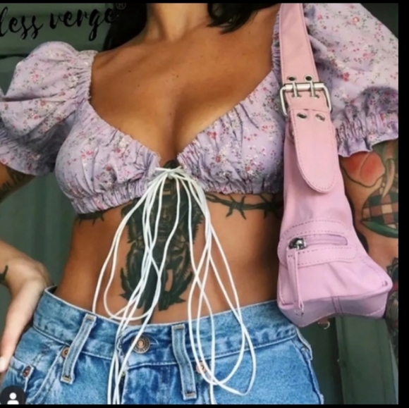 Dolls Kill Tops - Floral super crop princess sleeves top